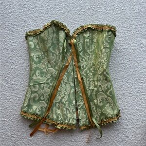 Green Brocade Corset with Ribbon Detail